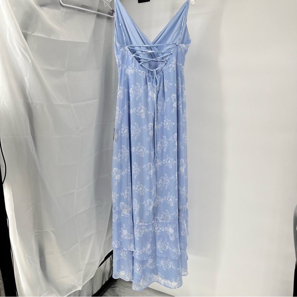 Lulus NEW In Love Forever Maxi Dress Size XL Floral Lace Up Back Ruffle Tiered - Picture 7 of 12
